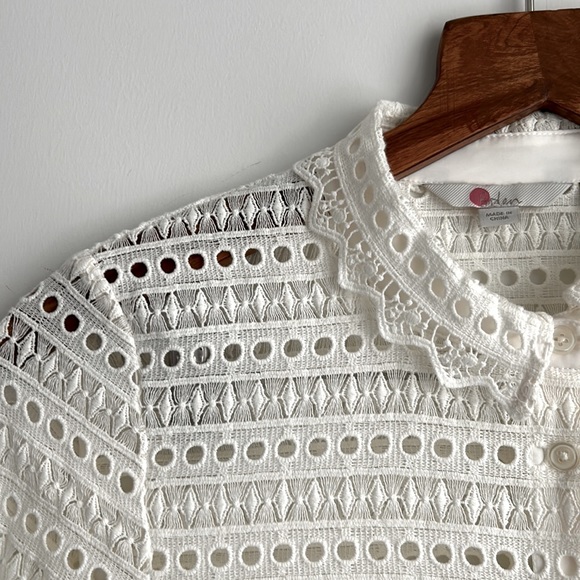 Boden White Macie Lace Eyelet Button Down Top - Picture 5 of 11